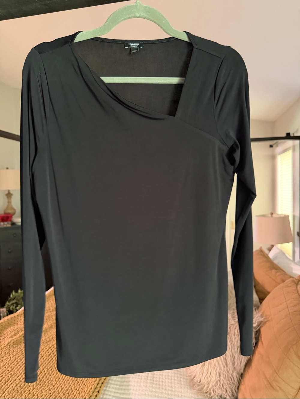 Express Black Long-Sleeve Asymmetric Neck Top